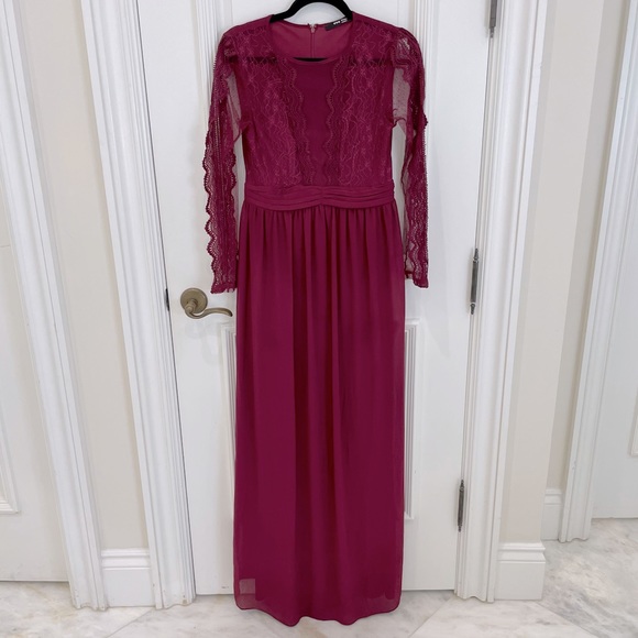 Maroon Lace Maternity Maxi Dress - Picture 2 of 11